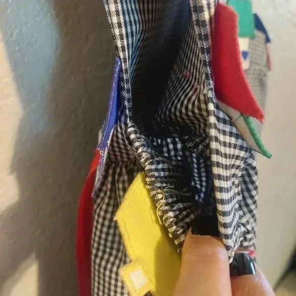 Chocolate Soup Girls Apron Style Dress Black Gingham Houses Ribbon Sz 8 Vintage - Picture 6 of 15